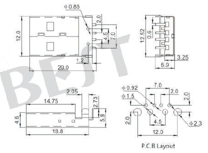 USB插座USB-A-01参考图纸